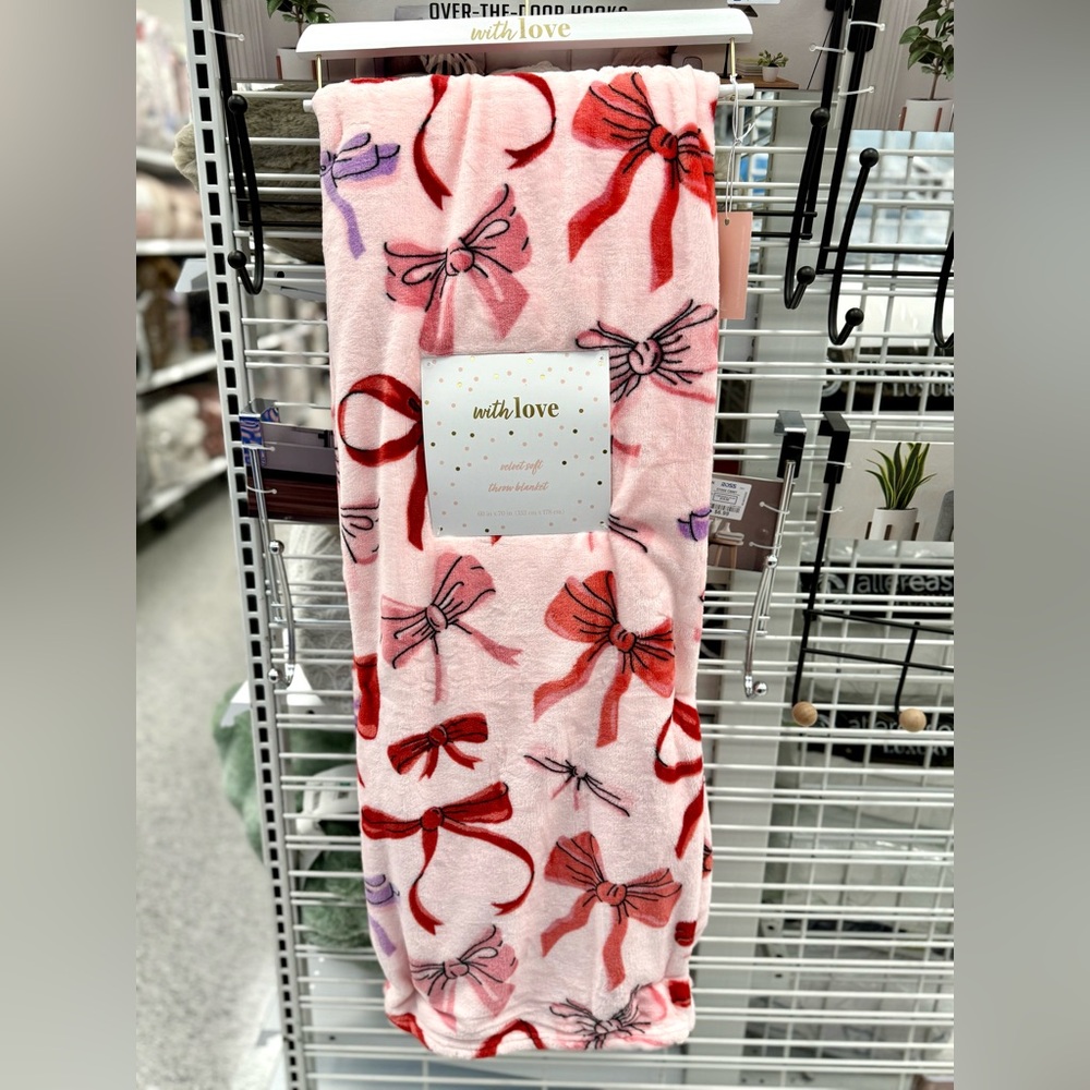Pink Coquette Bow Plush velvet Throw blanket